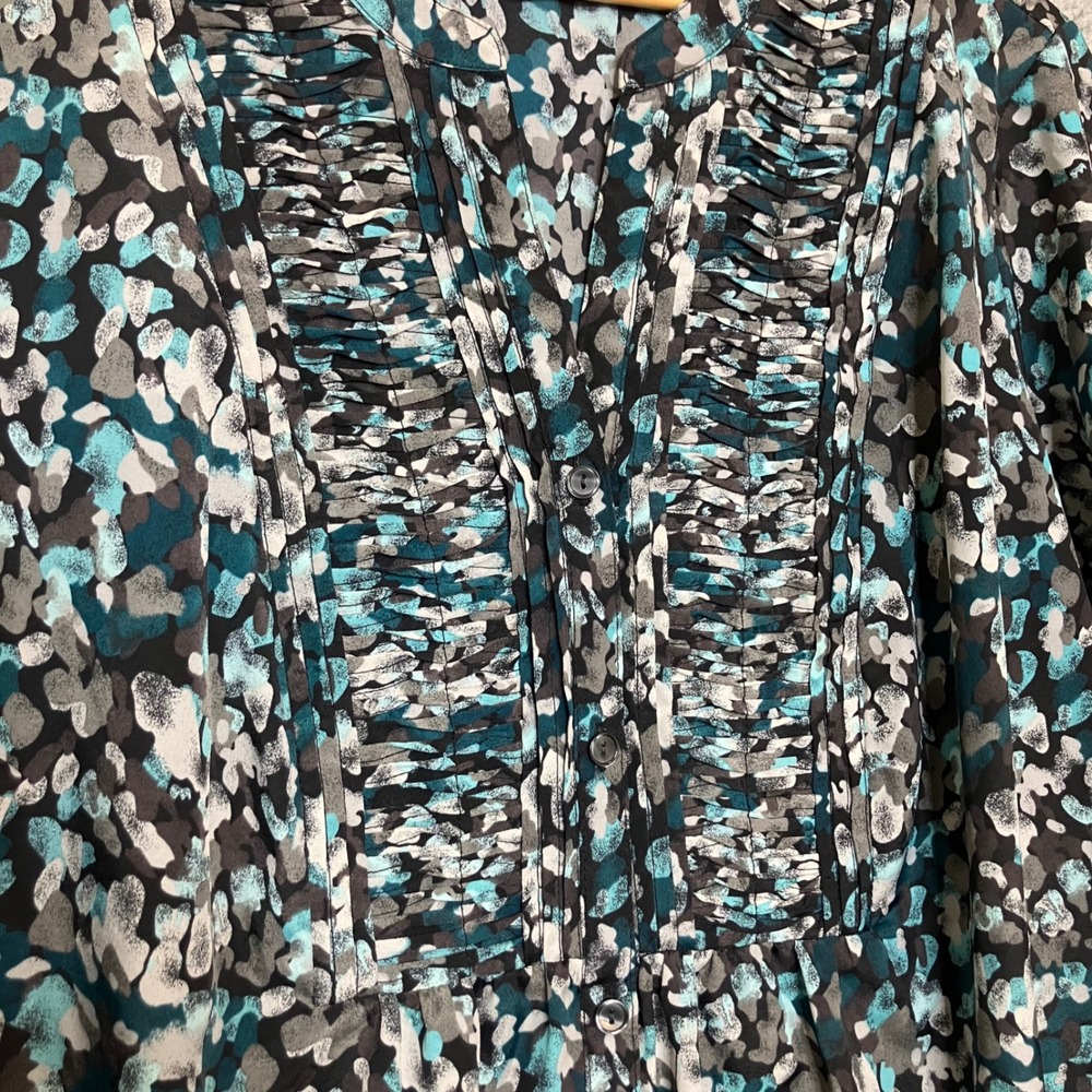 Croft&Barrow Button Up Blouse Women 2X Plus Teal Office Artsy Ruffle Spring Top - Picture 4 of 7